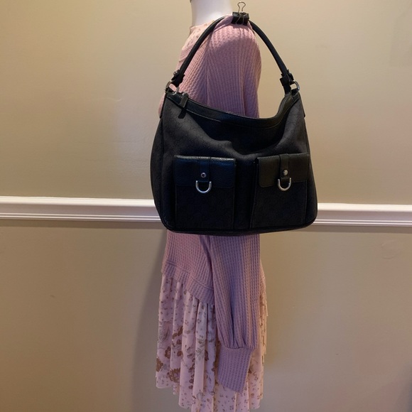 GUCCI Abbey Black Monogram D Ring Pocket Hobo Bag - Picture 3 of 15
